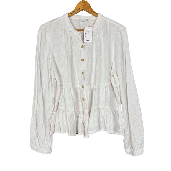 Ricki’s White Linen Blend Button Front Peplum Blouse NWT Size L - Picture 1 of 8